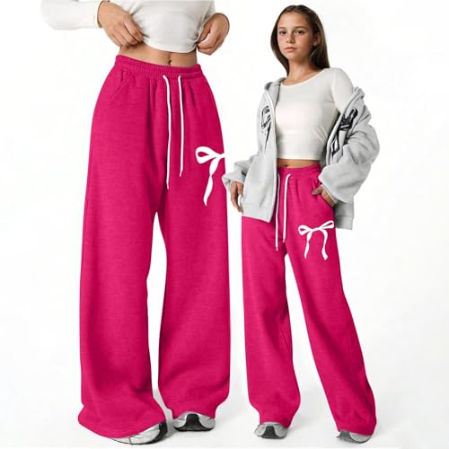 Baggy Sweatpants for Girls Cute Bowknot Preppy Clothes Straight Leg Sweat Pants Elastic Drawstring Joggers with Pockets2