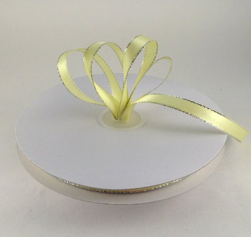 3/8" Baby Maize/Yellow with Silver Edge Satin Ribbon 50 Yards Spool Single Faced Polyester