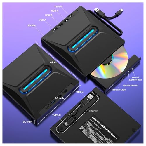 Grabadora De CD Y DVD Externa, BLU-Ray, Unidad CD/DVD+/-RW, Lector Tarjetas SD, ROM, Reproductor For Ordenador Portátil Escritorio Ahorro De Espacio(Only Read) - imagen 5