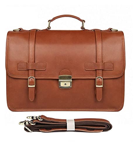DHAEY Laptop Briefcase Large Capacity, Business Travel Exquisite Cowhide Leather 14inch Handbag Vintage Satchel Shoulde