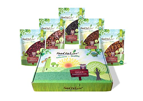 Organic Dried Berries in a Gift Box — A Variety Pack of Blueberries, Strawberries, Cranberries, Goldenberries, and Raisins