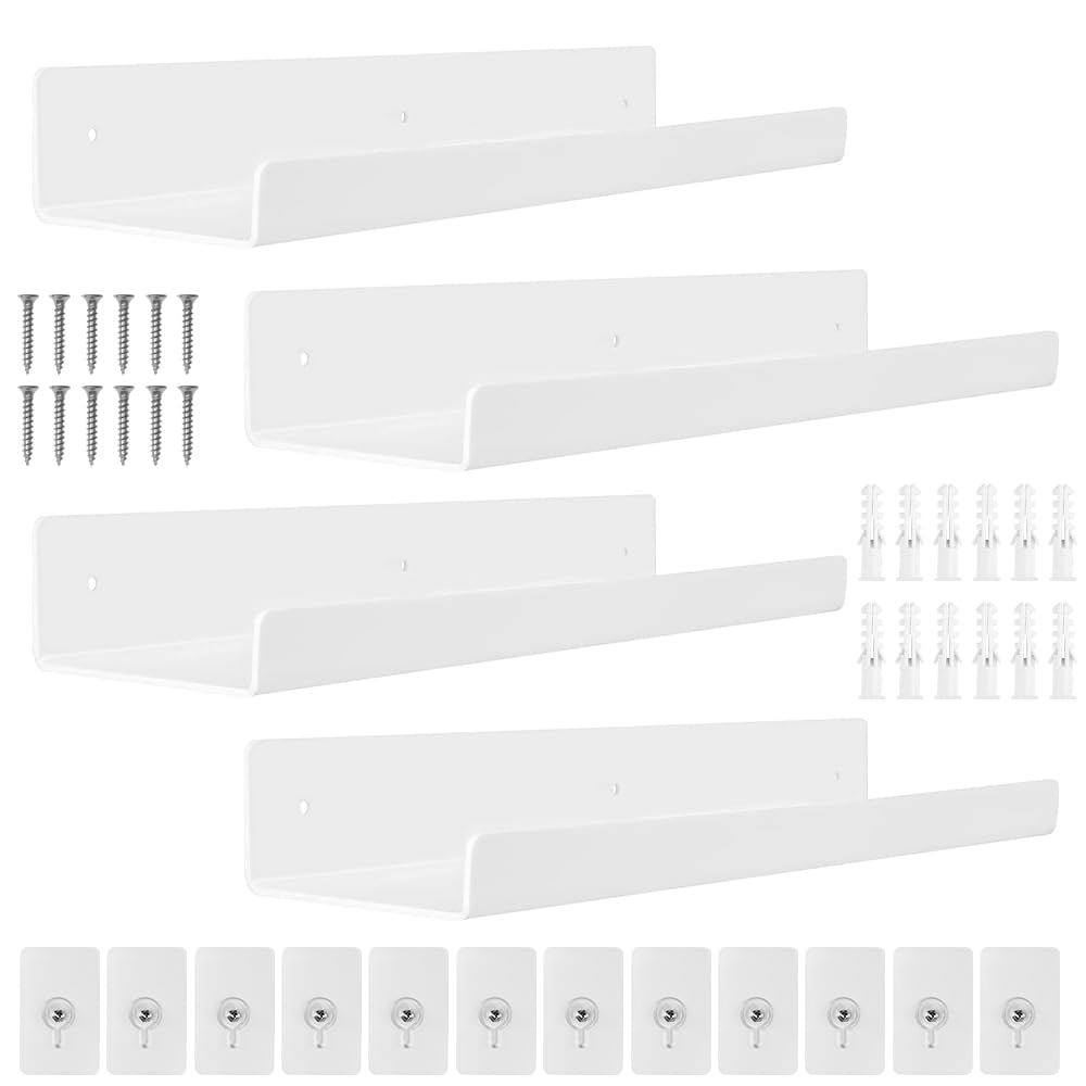 KYYGKY 4 PCS Estanterias Pared de Acrílico, Estantes Flotantes, Baldas Flotantes Pared Invisible, Repisas para Pared con Tornillos para Salon Cocina Dormitorio (Blanca,30 * 10CM)