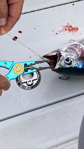 Fishing Pliers And Holster Case With Lanyard, Corrosion Resistant, Hook Remover, Crimper, Aircraft Aluminum, 8 Inch Needle Nose, Stainless Steel Line Cutter, Braid Cutter, Blue, Boat Trix Branded #TOP6
