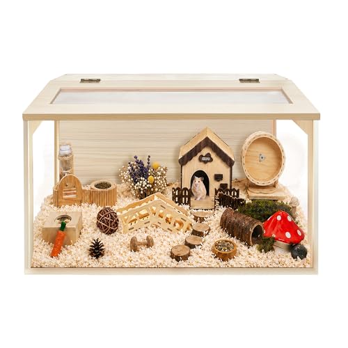 PROLEE Hamster Cage with Chewproof Wood Top...