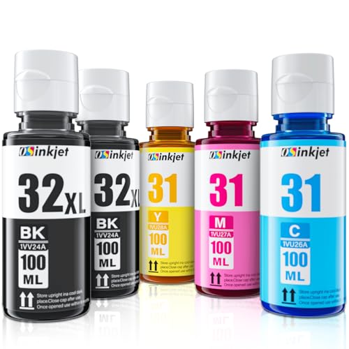Osinkjet 31 Ink Bottle Set, 32XL Black Ink Bottle Compatible for HP Smart Tank 5000 6001 7301 7602 5101 651 551(2BK C M Y)