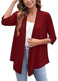 Heymoments Cardigan for Women Red X-Large Draped Open-Front 3/4 Sleeve Lightweight Casual Soft Drape Summer Fall Kimonos Cardigans