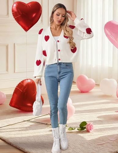 Image of Libsorge Womens Valentine Heart Cropped Cardigan Sweater 2026 Valentines Day Trendy Cute Crop Button Front Cardigans