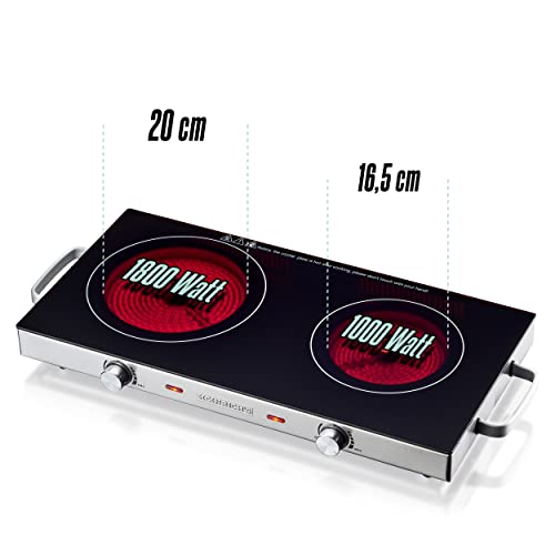 HEINRICHS Doppelkochplatte Infrarotkochplatte Glaskeramik-Doppelkochfeld mit Infrarot-Wärme,2x elektrische Kochfelder geeignet für alle Töpfe und Pfannen Camping/Büro/Küche/Outdoor 2800W, Heinrich´s – Bild 3