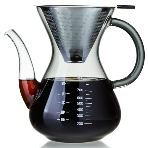 MESNEY, Caffettiera Pour Over in Vetro Borosilicato 34 oz – Filtro Riutilizzabile in Acciaio Inox, Resistente al Calore, BPA-Free – Caffettiera Manuale Ecologica per Fornelli, Anti-Goccia, nero
