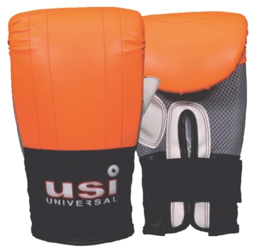 Image of USI Universal Boxing Gloves, Punching Bag Gloves, 617LHB Crusher Bag Gloves for Men & Women, Synthetic Leather, Light Weight Padding, Elasticated Hook & Loop Closure (Large /X-Large, Orange /Black)