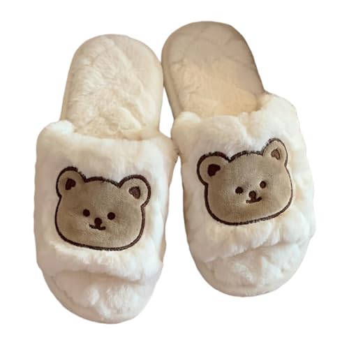 ZQW Women's Cute Bear Fuzzy Slippers Non-Slip Lightweight Indoor House Slides Slip On Comfy Cozy Animal Shoes Fall Winter