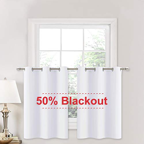 NICETOWN Pure White Valances for Basement - Grommet Top Design Kitchen Curtain Tiers