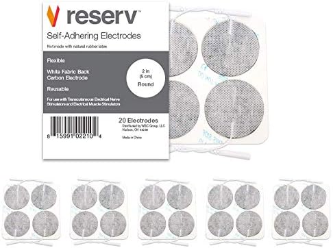 reserv 2" Round Premium Re-Usable Self Adhesive Electrode Pads for TENS/EMS Unit, Fabric Backed Pads with Premium Gel (White Cloth and Latex Free) (20 Electrodes)