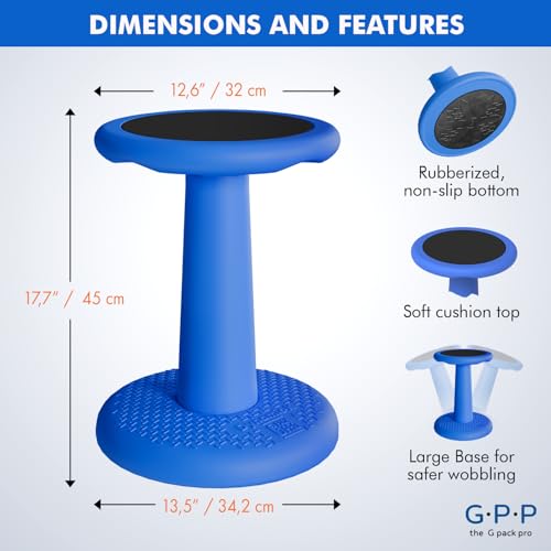 Image of -Dynamic-, Kid Wobble Stool Pair, Wiggle Chair Flexible Seating for Preschool & Elementary Classroom, Improves Focus, Posture & ADHD /ADD-Blue 17.7 Hight' Stools Pack of 2