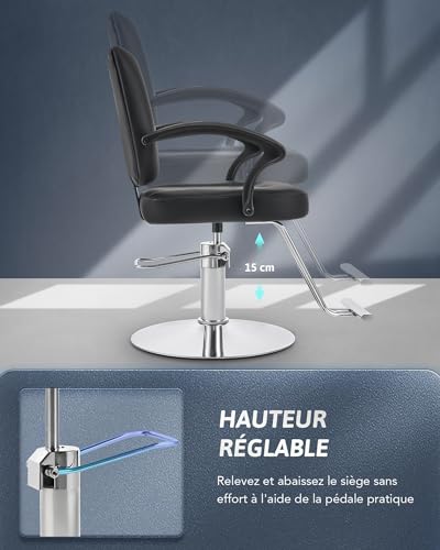 CO-Z Fauteuil de Coiffure Professionnel Chaise de Barbier Pivotant 360° Hauteur Réglable 15CM Pompe Hydraulique Capacité de 250 kg pour Salon de Coiffure Beauté Tatouage, Noir – vue 4