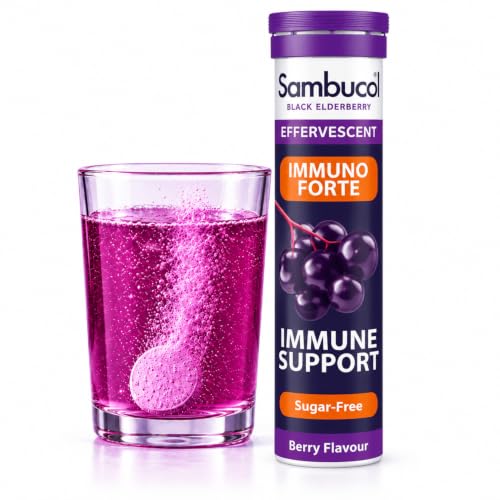 Sambucol Natural Black Elderberry Immuno Forte Effervescent Tablets | Vitamin C | Zinc | Immune System Supplement | 15 Tablets