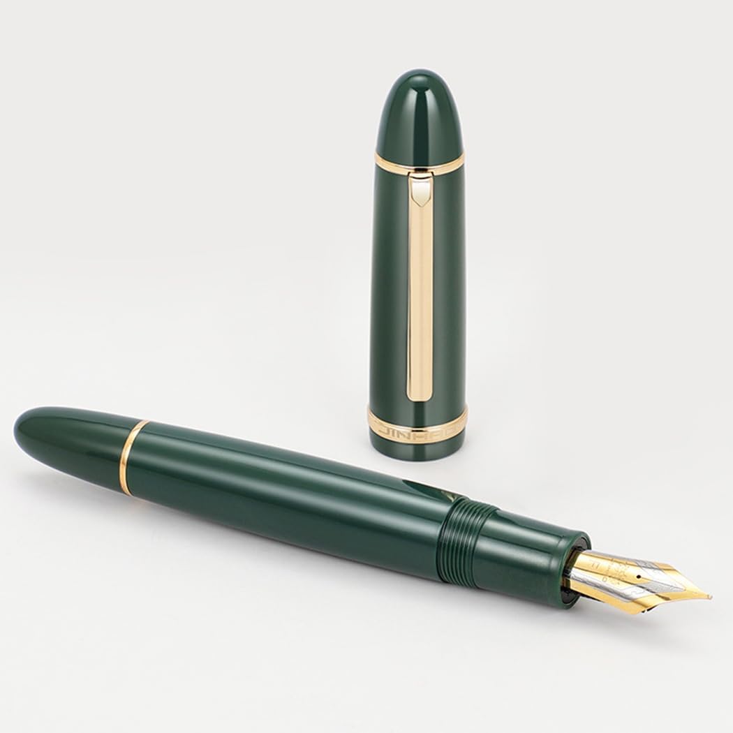 Jinhao X159 Fountain Pen of 3 Pack,Fine Nib with Ink Converter,Green,Black,Red(Gold Clip)