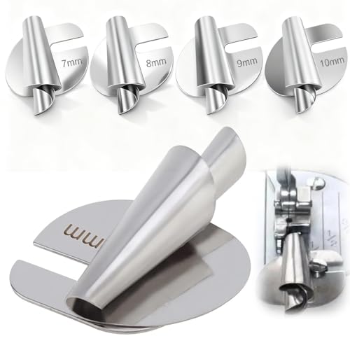 4PCS Universal Sewing Machine Accessories Rolled Hem Presser Foot, 7/8/9/10mm Stainless Steel Narrow Hemming Feet, Rolled Hem Hammer Foot for Sewing Machine for Household, Industrial