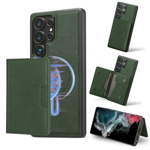 Étui pour Samsung S26 Ultra vert : libérez vos mouvements avec le portefeuille cuir amovible
