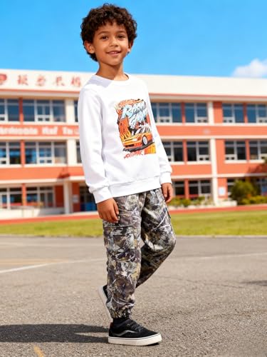 Image of Boy Clothes Plant Camouflage Pants LA Letter Print Top Sweatsuit Fall Boys Outfits Set