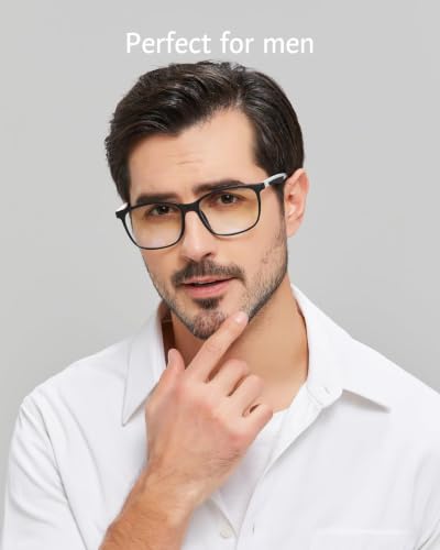 Image of ANRRI Blue Light Blocking Glasses Anti Eyestrain Lens Lightweight Frame Eyeglasses Black White Frame Men /Women