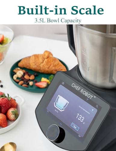 Smart Food Processor UltraCook All-in-One Auto Cooking Machine,3.5L Capacity,600+ Online Recipes, Built-in Scale, 7 inch TFT Screen, Self-Cleaning, Multifunctional Kitchen Appliance (CR-7-Black)