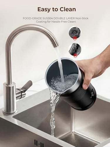 Image of Large Capacity Milk Frother: 4-in-1 Electric Milk Steamer 350ml, 7700RPM High Speed, 120s Fast Frothing, Hot & Cold Foam Maker, Helpful Stainless Steel for Latte - Grayish Black