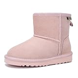 FANTURE Kids Snow Boots Genuine Cow Suede Leather, Boys Girls Winter Boots with Warm Fur Lining and Durable Non-Slip Sole(U422TX902.SA-Pink-27)