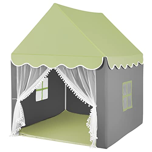 HOMASIS Kinderzelt für Indoor, Spielhaus mit Matte & Sternlichtern & Fenstern & doppeltem Vorhang, Kinder Spielzelt Prinzessin Kinderspielzelt für Mädchen & Jungen, Bettzelt Tipi Zelt (Grün)