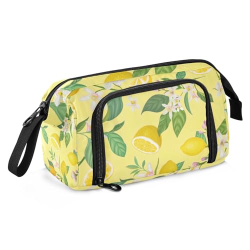 Astuccio scolastico di grande capacità carino astuccio per la scuola per adulti limone tropicale frutta foglie fiori leggero oro