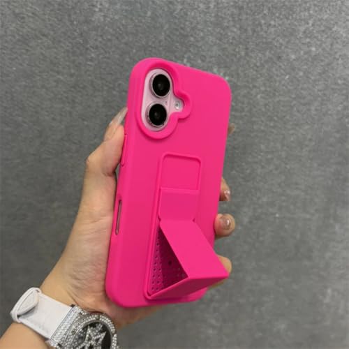 Coque silicone liquide iPhone 11 rouge rose anti-chute avec support pliable