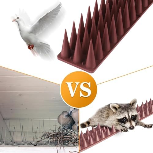 Bird Spikes, 20 Pack Pigeon Deterrent for Small Birds Raccoon Cats Defender for Outside to Keep Squirrel Away, Plastic Fence Spike for Railing and Roof-Brown — view 3