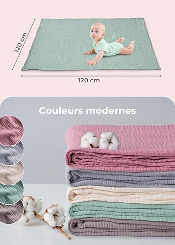 LAYNENBURG Couverture en mousseline de qualité supérieure pour bébé - 120 x 120 cm - 4 couches - 100 % coton - Certifié Oeko-TEX 100 - Couverture douillette ou couverture d'emmaillotage pour bébé – vue 4