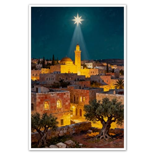 Nativity with Bethlehem Star Canvas Print, Religious Art Christian Biblical