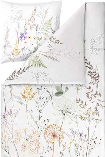 Estella Bio Bettwäsche Veronica Mako-Satin braun-grün-Natur Größe 1x 135x200 cm + 1x 80x80 cm