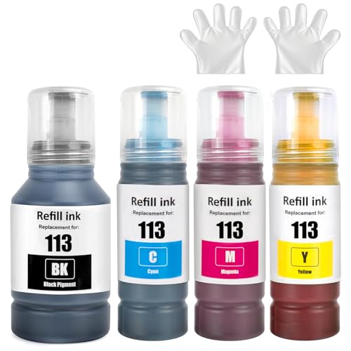 113 Pigment Tinte Kompatibel mit Epson 113 Tintenpatronen Nachfülltinte Multipack für ET-5850 ET-16600 ET-5150 ET-5170 ET-5150 ET-16650 ET-15000 ET-5100 ET-5800 ET-5880 ET-16150 (4 Pack BK C M Y)