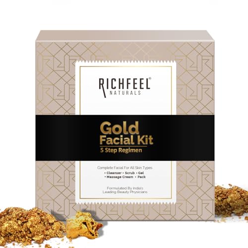 Richfeel Gold Facial Kit | Bright & Glowing Skin | Parlour Like Instant Glow With The Goodness Of Gold Foils| 30 g