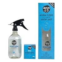 ditch3 window and glass cleaner starter pack x1. reusable cleaning spray bottle 500ml and x3 fast dissolve refill cleaner tablets. Leaves glass, windows & mirrors streak free and clean