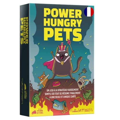 Asmodee - Power Hungry Pets - Jeu de Cartes pour Enfants dès 7 Ans - Jeu de Société de Déduction et Stratégie - Gardez la Meilleure Carte -15 Min - 2 à 6 Joueurs - en Français - Exploding Kittens