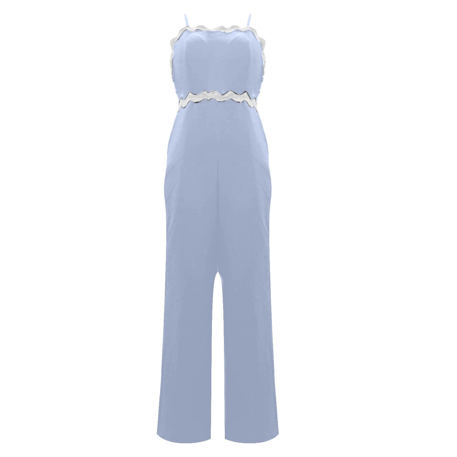 Generisch Tuta da donna con pantaloni e spalline sottili, senza maniche, a gamba larga, taglie grandi, sottile, elegante, per feste