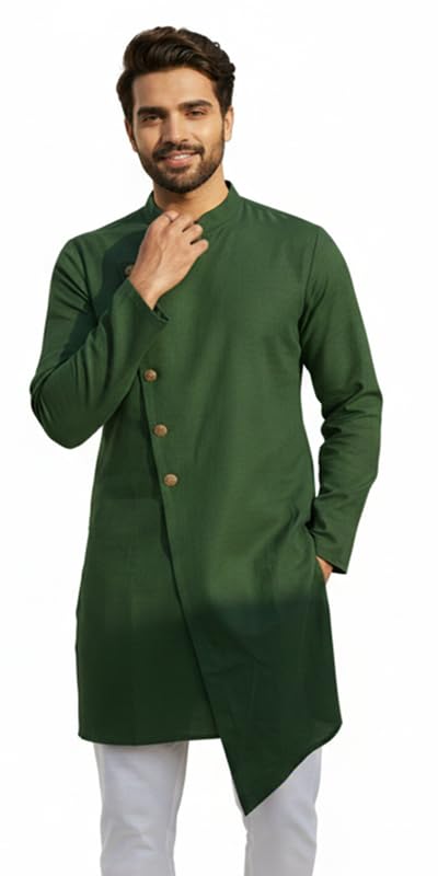 oomph! Men's Ethnic Traditional Asymmetric Kurta | High Neck Full Sleeves | Traditional Indian Festive Kurta | Stylish Casual and Wedding-picture-26