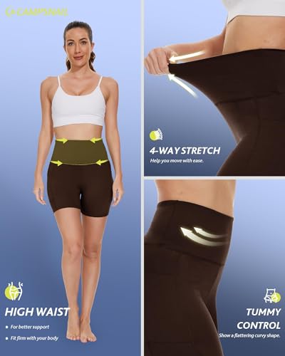 CAMPSNAIL Biker Shorts Women with Pockets - 3"/5"/8" High Waisted Workout Spandex Tummy Control Gym Running Yoga Shorts