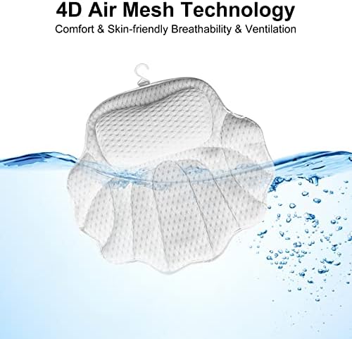 Luxury Bath Pillow, Bath Pillows for Head and Neck Waterproof, Non-Slip Comfortable Ergonomic Bathtub Spa Pillow with 4D Air Mesh Technology, 6 Suction Cups and Washing Bag, Fits All Bathtub