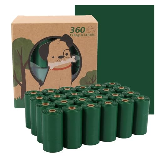 Unscented Dog Poop Bags 360 Counts (24 Rolls) - Extra Thick & Leak Proof Pet Waste Bags 23 x 33cm Heavy Duty Doggie Bags for Large & Small Dogs Fits Standard Dispensers