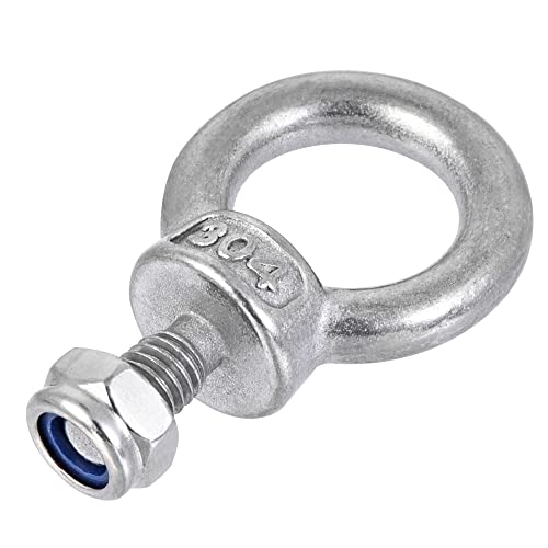 Image of uxcell Lifting Eye Bolt M6 x 12mm Male Thread with Hex Screw Nut for Hanging Securing Chain Wire Rope, 304 Stainless Steel, 2 Sets