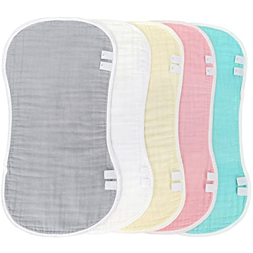 Image of Bilncece Muslin Burp Cloths for Baby Boys and Girls - 6 Layers Thicken Extra Soft and Absorbent, (Multicolored, 5-Piece Set Burp Cloths with Snaps)