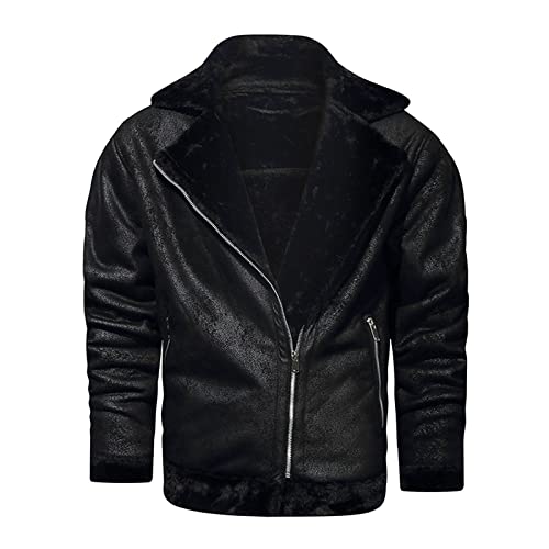 Veste en cuir léger pour hommes noir coupe droite décontractée taille L