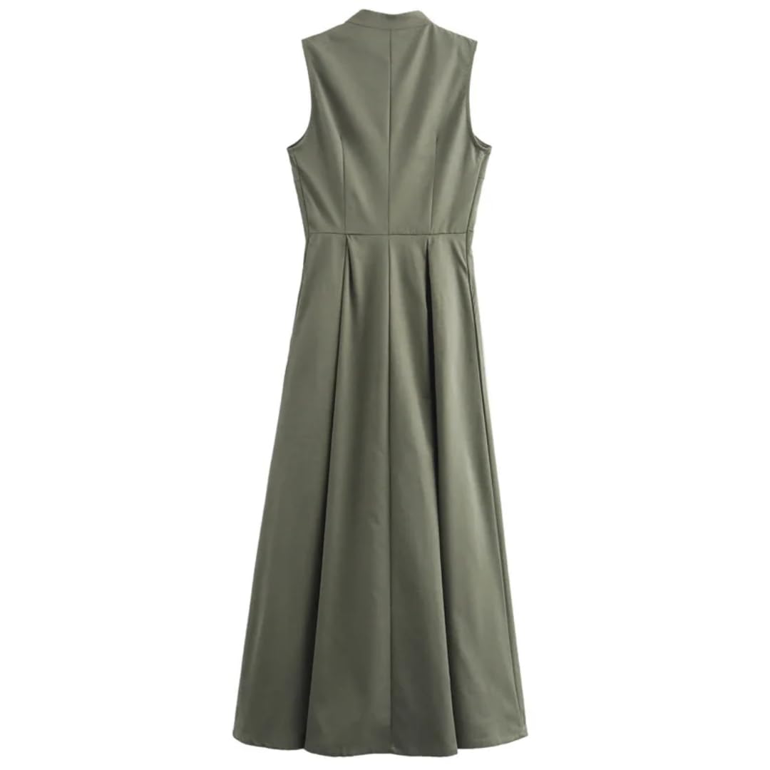 Vestidos Largos Verdes Vestidos Largos de Mujer Vestido de Verano Fruncido con Cremallera sin Mangas Vestidos Blancos Ajustados de Cuello O, Batas Maxi