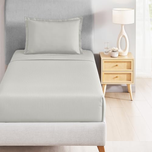 Image of myTrident Bedsheet for Single Bed Cotton| 210 TC | 60 inch x 90 inch | Snow Flake | 210 TC, 100% Cotton Flatsheet with 1 Pillow Cover, Super Soft and Breathable, Satin Stripe, Classic Style Me Solid Collection