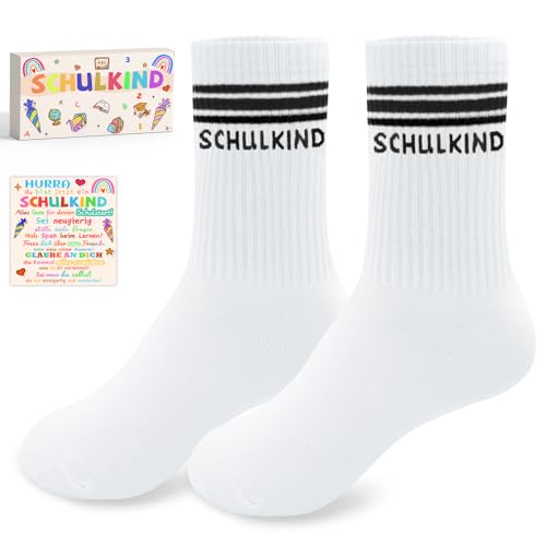 YUNYAKARSA Schulkind Socken Baumwolle 25-34 Geschenk Einschulung Junge Socken Einschulung Mädchen Einschulung Geschenk Junge Mädchen Schulanfang Geschenke Schultüte Füllung